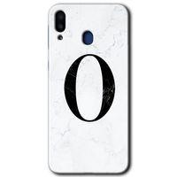 MRCİLETİSİM MRCİLETİSİM Samsung Galaxy M10s Kılıf HD Desen Baskılı Arka Kapak + Temperli Cam - Beyaz Mermer Desenli O Harfi