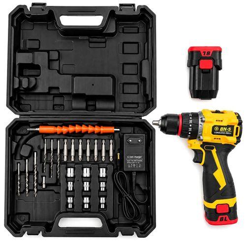 24V Fırçasız Şarjlı Darbeli Matkap + Uç Seti - 5.0Ah, 1550 RPM, 2 Batarya