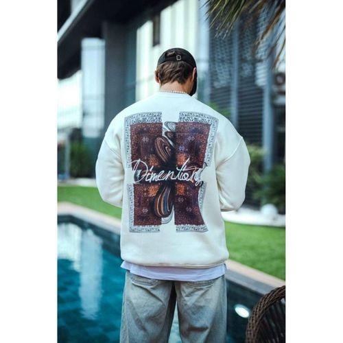 Uzun Kol Bisiklet Yaka Ön Ve Arka Baskılı SweatShirt - Beyaz