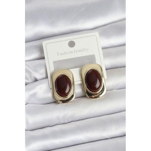 Kahverengi Renk Kare Model Vintage Kadın Küpe