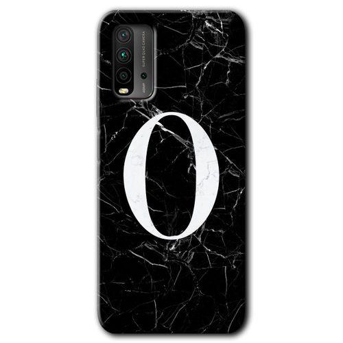 BeRa Aksesuar Xiaomi Redmi 9T Kılıf Baskılı Kapak - Siyah Mermer Desenli O Harfi +Tam Kaplayan Mat Seramik