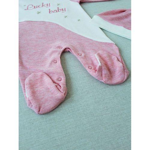 0-3 3-6 Ay Lucky Baby Nakışlı Es Çizgi Boy Şapkalı Kız Bebek Tulumu Pembe