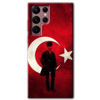 Samsung Galaxy S22 Ultra HD Baskılı Kılıf + 9D Tam Ekran Koruyucu - Atatürk Bayrak