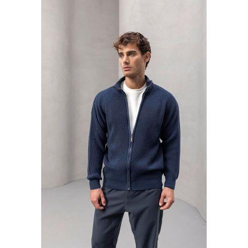 Woody Oversize Selanik Örme Fermuarlı Erkek Hırka- İndigo