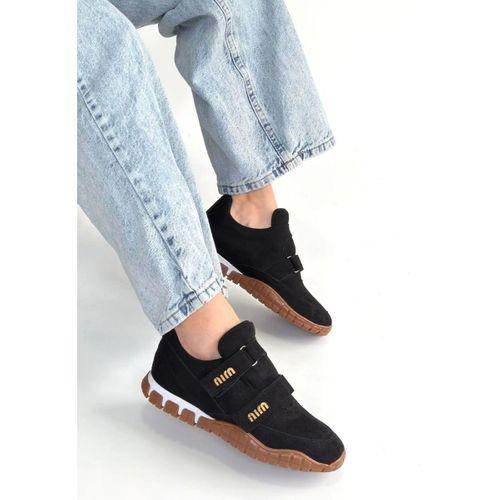 Tunga Siyah Süet Cırt Cırtlı Spor Ayakkabı