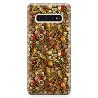 Samsung Galaxy S10 Plus Kılıf Gastronomi Doodle Arka Kapak Koruma Desenli Full Koruyucu