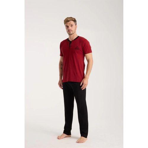 Erkek Bordo Düğmeli Yaka Kısa Kol Pijama Takımı