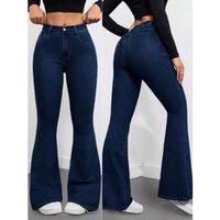 Kadın Yüksek Bel Cepli İspanyol Paçalı Kot Pantolon