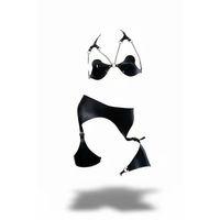 Siyah Harness Takım Zincir Detaylı Suni Deri Bralet Set - Brf1220