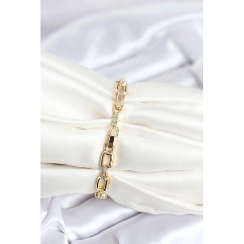 Pirinç Gold Renk Kare Zincir Model Zirkon Taşlı Kadın Bileklik