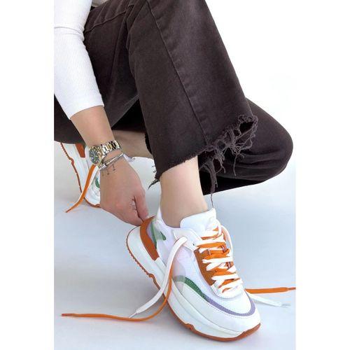 Aleh Beyaz Cilt Turuncu Detaylı Çift Bağcıklı Spor Ayakkabı