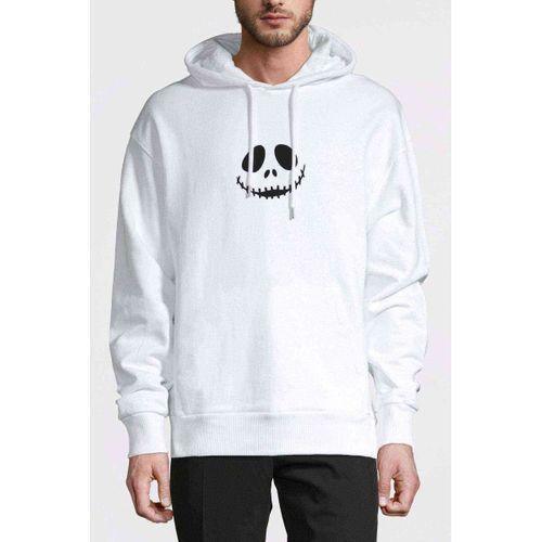 HalloWeen Face Baskılı Beyaz Erkek Kapşonlu Sweatshirt
