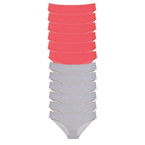 12 Adet Süper Eko Set Likralı Kadın Slip Külot Fuşya Gri