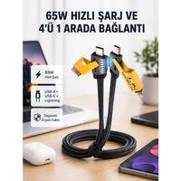 Usb-c Usb-a 4’ü 1 Arada Örgülü Kablo 65w Hızlı Şarj Metal Uç Dayanıklı