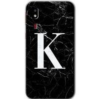 Galaxy A2 Core Kılıf HD Desen Baskılı Arka Kapak - Siyah Mermer Desenli K Harfi