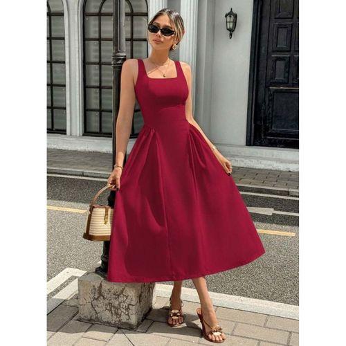 Kadın Askılı Kare Yakalı Uzun Ithal Krep Elbise