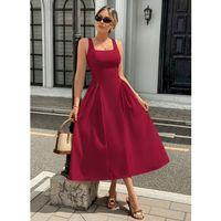 Kadın Askılı Kare Yakalı Uzun Ithal Krep Elbise