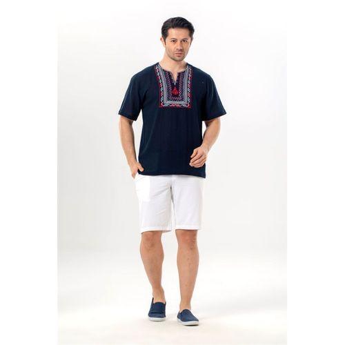 Kısa Kol Şile Bezi Bisiklet Yaka Bahriyeli Erkek Yazlık T-shirt Lacivert Lcvt