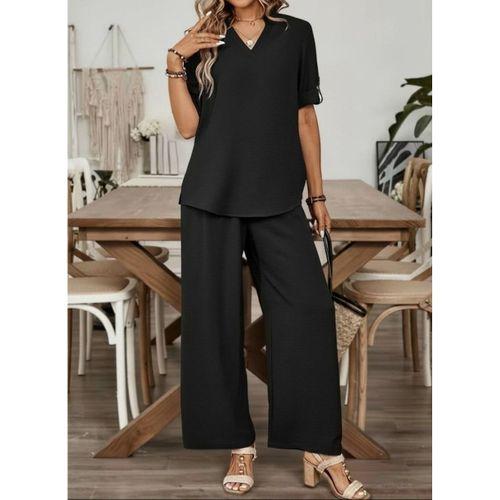 Kadın Kısa Kollu V Yakalı Aerobin Bluz Ve Pantolon Ikili Takım