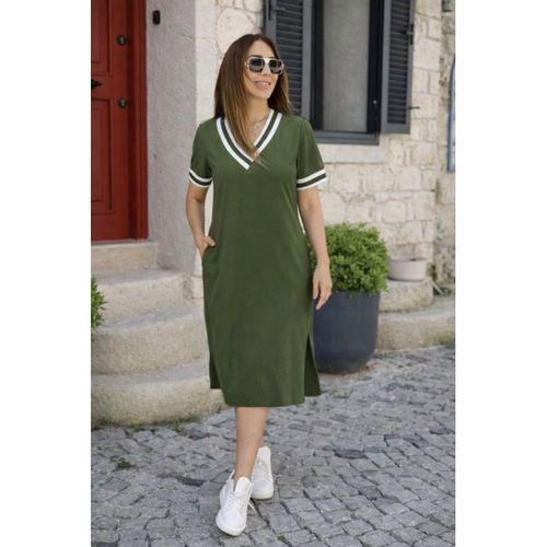 Kadın Kısa Kollu V Yaka Ve Yaka Ribana Detay Midiboy Viskon Elbise