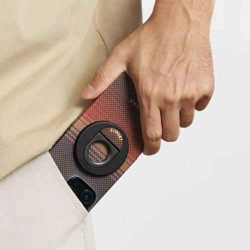 Apple iPhone 16 Pro Max Kılıf M-safe Şarj Özellikli Grip 3 Standlı Aramid Fiber Pitaka Tactile Woven Sunset-Moonrise Serisi Sunset Kapak