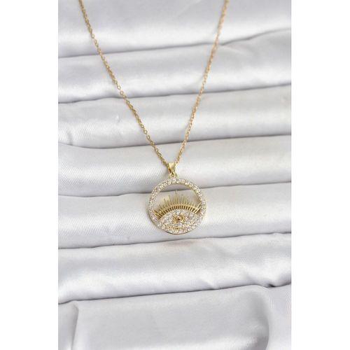 316L Çelik Gold Renk Zirkon Taşlı Göz Model Kadın Kolye
