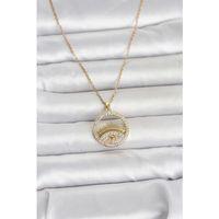 316L Çelik Gold Renk Zirkon Taşlı Göz Model Kadın Kolye