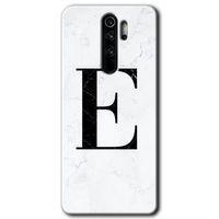 Redmi Note 8 Pro Kılıf HD Desen Baskılı Arka Kapak - Beyaz Mermer Desenli E Harfi + Kırılmaz Cam