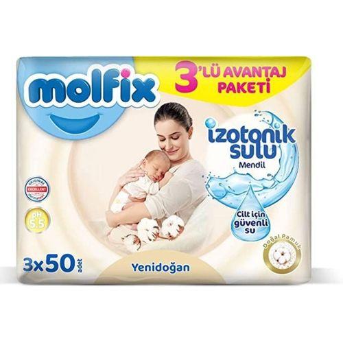 Molfix Molfix Yenidoğan İzotonik Sulu Doğal Pamuk Islak Havlu Mendil 3'Lü 150 Yaprak