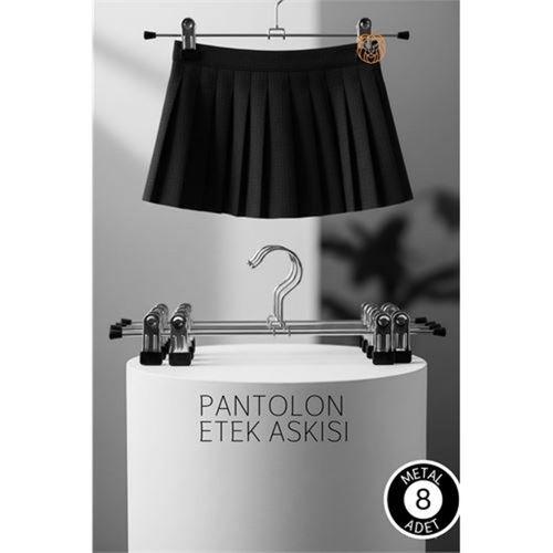 Premium Metal Pantolon ve Etek Askısı 8'li Set - Ayarlanabilir Kaymaz Klipsli 40cm Organizer 719536
