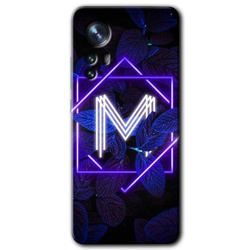 Xiaomi Mi 12 Kılıf HD Desen Baskılı Arka Kapak - Dark Neon Yaprak M Harfi + Kırılmaz Cam