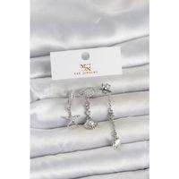 Pirinç Gümüş Renk Zirkon Taşlı Deniz Temalı 3'lü Kadın Küpe