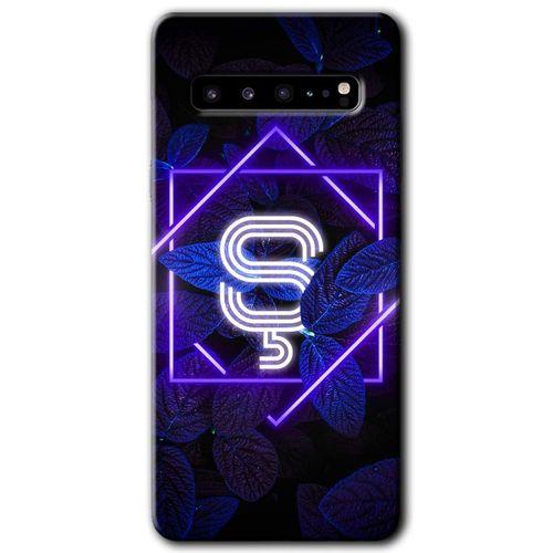 Galaxy S10 Plus Kılıf HD Desen Baskılı Arka Kapak - Dark Neon Yaprak Ş Harfi + Kırılmaz Cam