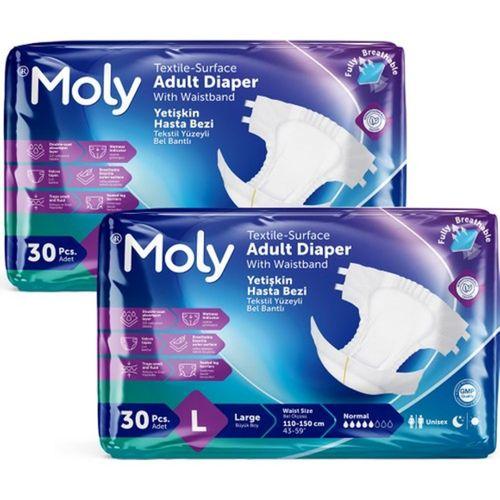 Moly Tekstil Yüzeyli Large Büyük Boy Belbantlı Hasta Bezi 30 lu 2 paket / 60 adet