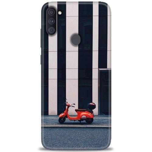 Samsung Galaxy M11 Kılıf HD Baskılı Kılıf - Kırmızı Motor + Tam Ekran Koruyucu