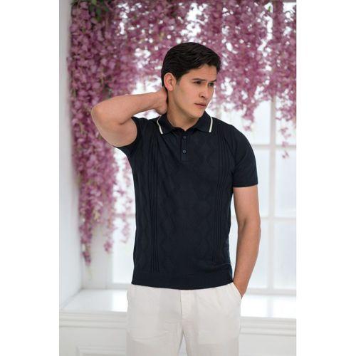 Slimfit Kolları Lastikli Likralı Desenli Polo Yaka Triko T-shirt