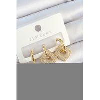 Pirinç Zirkon Taşlı Kare Model Gold Renk 3'lü Çift Kadın Küpe Set
