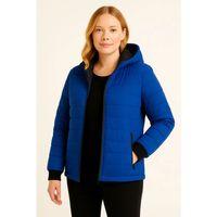 Şişme Kapüşonlu Fermuarlı Mont Su Itici Kapitone Astarlı Kumaş Cepli Kışlık Rahat Kalıp - Saks Mavisi