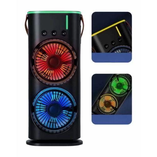 Şarjlı Buharlı Serinletici Fan Rgb Işıklı Çift Pervaneli Masa Fanı