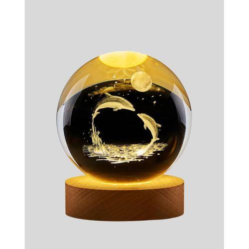 Yunus Temalı Kristal Küre Usb Işıklı Ahşap Altlıklı Gece Lambası