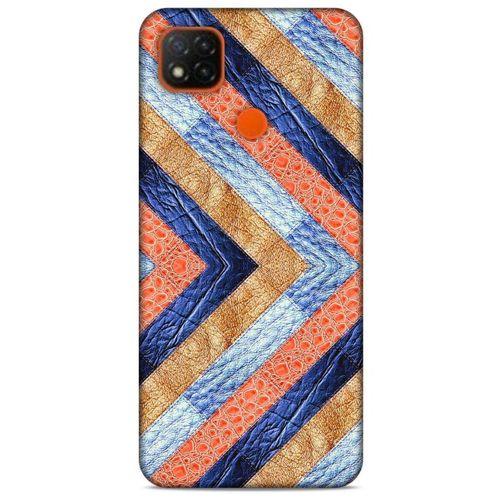 Xiaomi Redmi 9C Kılıf Patchwork (3) Kapak Lacivert Turuncu