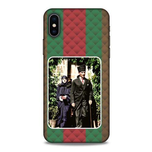 Apple iPhone XS Kılıf Atatürk (22) Tam Koruma Kılıfı Yeşil Kırmızı