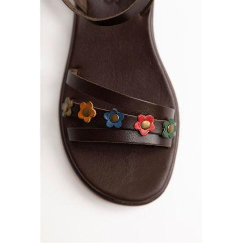 Bodrum Üç Bantlı Hakiki Deri Kadın Sandalet 4835 Kahve Khv