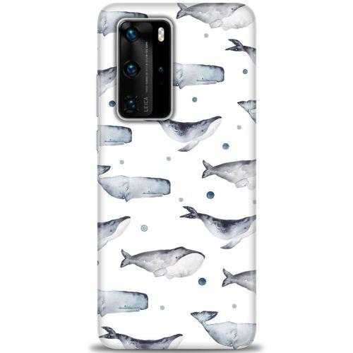 Huawei P40 Pro Kılıf HD Baskılı Kılıf - Balinalar + Tam Ekran Koruyucu