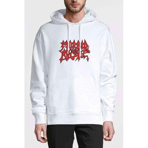 Morbid Angel Logo Baskılı Beyaz Erkek Kapşonlu Sweatshirt