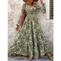 Kadın Uzun Kollu V Yakalı Desenli Süprem Elbise