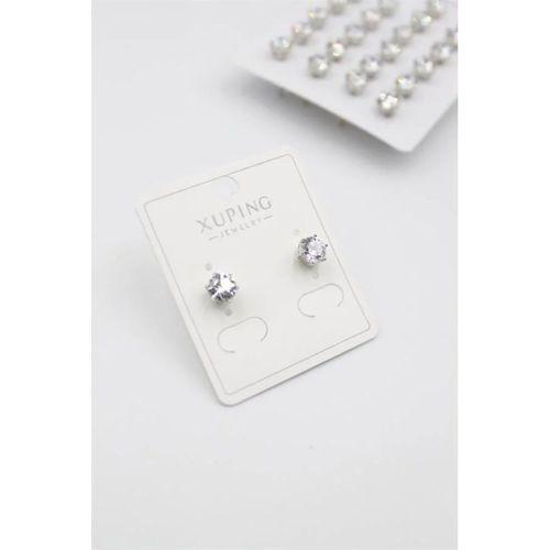 Büyük Boy Zirkon Taşlı Tektaş  Küpe - Gümüş