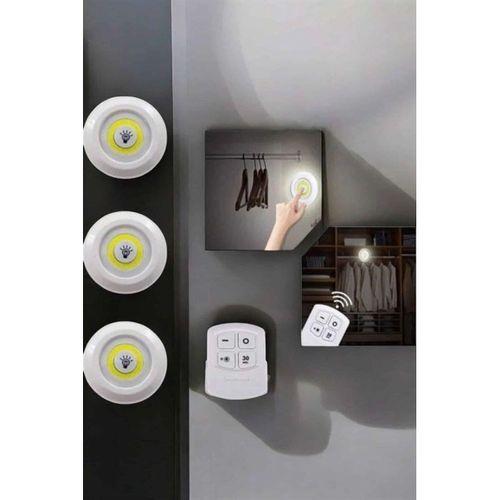 Spot Lamba Led Işık 3'lü Uzaktan Kumandalı Pilli Yapışkanlı Kablosuz Yeni Nesil
