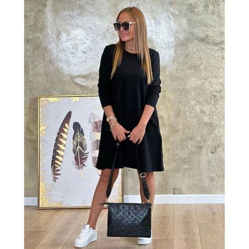 Kadın Uzun Kollu Bisiklet Yaka Cep Detay Etek Ucu Volanlı Iki Iplik Elbise