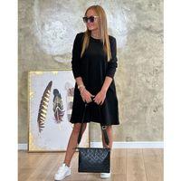 Kadın Uzun Kollu Bisiklet Yaka Cep Detay Etek Ucu Volanlı Iki Iplik Elbise